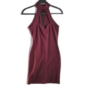 MISSGUIDED Maroon Mini Dress Halter-Neck Bodycon Sleeveless Zip Closure Size M